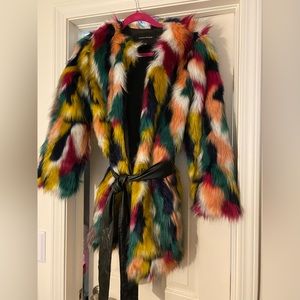 NWOT RARE vibrant multicolored faux fur jacket / coat